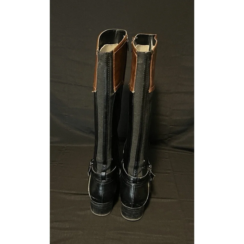 Unisa Untrinee Knee High Boots Size 9.5M Black Brown‎ Faux Leather Riding Boots